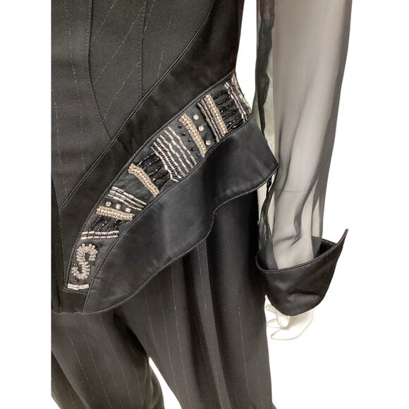 VTG Cache Set Jacket+Pants Women’s Size12 Made In USA Sheer Sleeve Beaded Collar - Picture 6 of 12